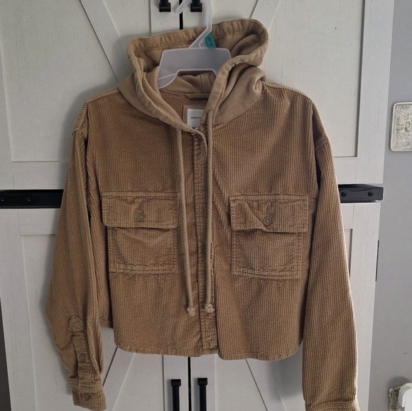 American Eagle Outfitters Jackets & Blazers - Tan Corduroy Hooded Jacket